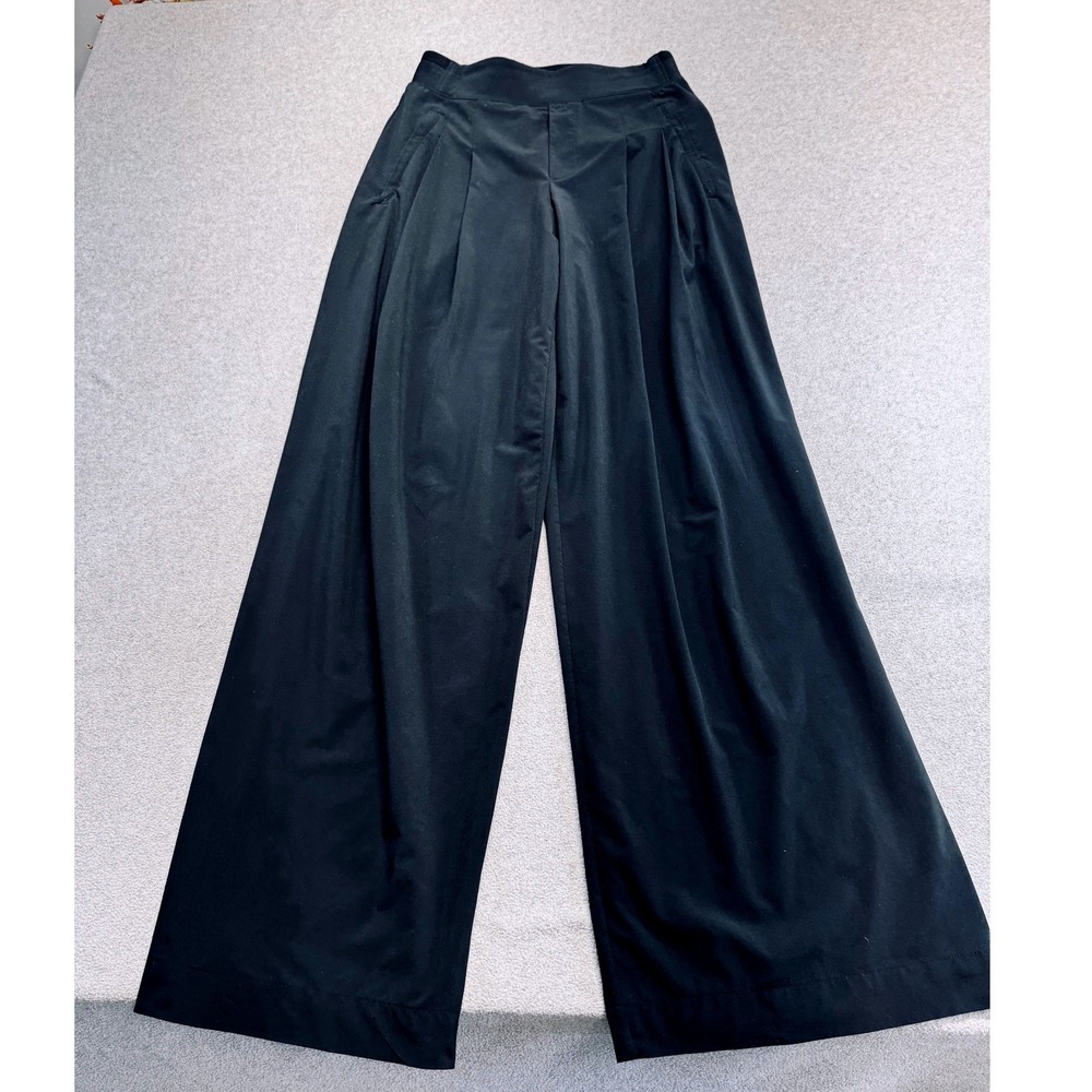 Athleta Wide Leg Trousers Womens 0 Tall Black Pleated High Rise Career Pants